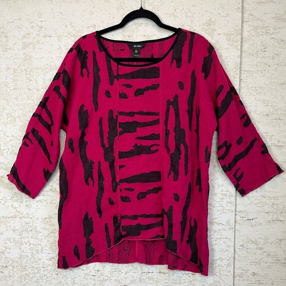 ALI MILES Linen Blend Art To Wear Top Large Magenta Black Abstract Print Tunic - Picture 1 of 14